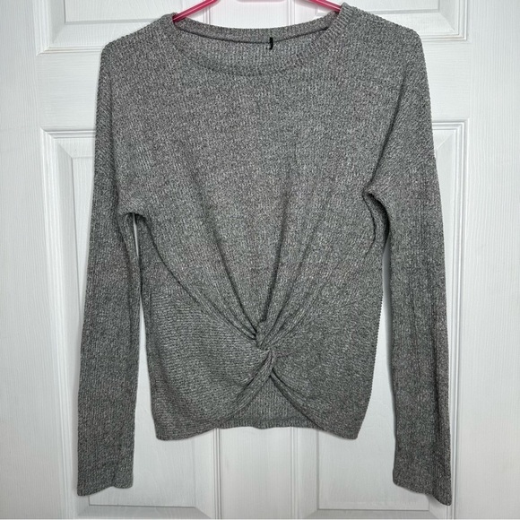 Tops - Tie-Knot Shirt Long Sleeved Ribbed Grey Size Medium